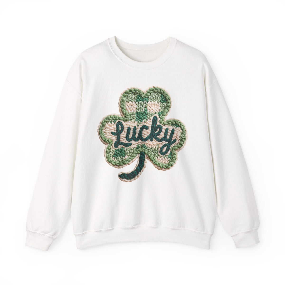 Lucky Shamrock Faux Knit – Gildan Heavy Blend | Trendy Men's and Women’s Soft Sweatshirt. Direct to Garment. Printed & Shipped in the USA. Unisex Sizes.