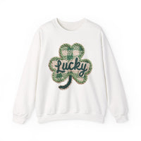 Lucky Shamrock Faux Knit – Gildan Heavy Blend | Trendy Men's and Women’s Soft Sweatshirt. Direct to Garment. Printed & Shipped in the USA. Unisex Sizes.