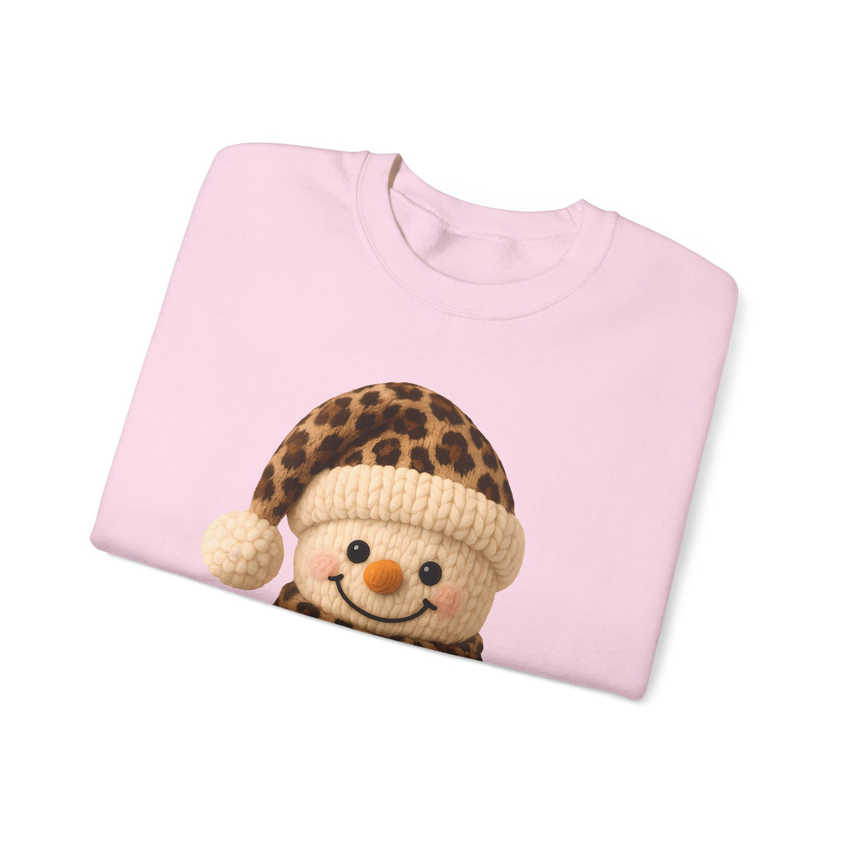 Cute Leopard Faux Knit Snowman Winter – Gildan Heavy Blend | Trendy Women’s Soft Sweatshirt. Direct to Garment. Printed & Shipped in the USA. Unisex Sizes.