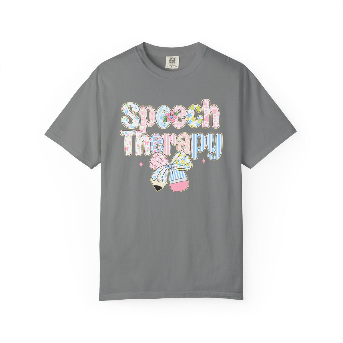 Speech Therapy - Pink Blue Coquette - Comfort Colors | Trendy Women's T-Shirt. Direct to Garment. Printed & Shipped in the USA. Unisex Sizes.