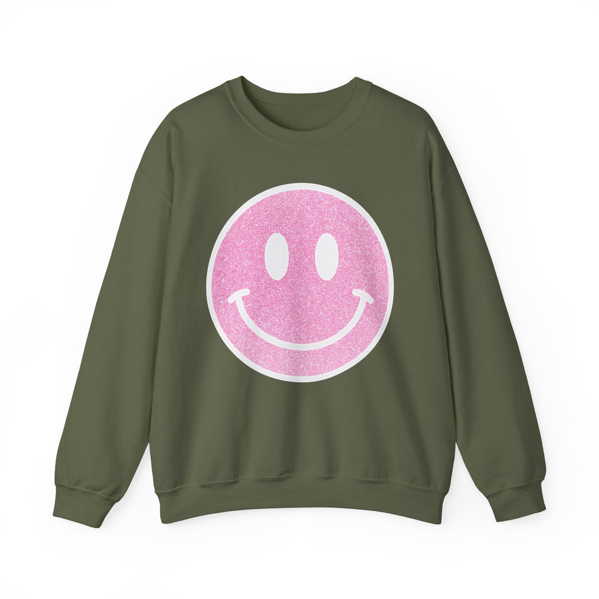 Glitter Smiley – Gildan Heavy Blend | Trendy Women’s Soft Sweatshirt. Direct to Garment. Printed & Shipped in the USA. Unisex Sizes.