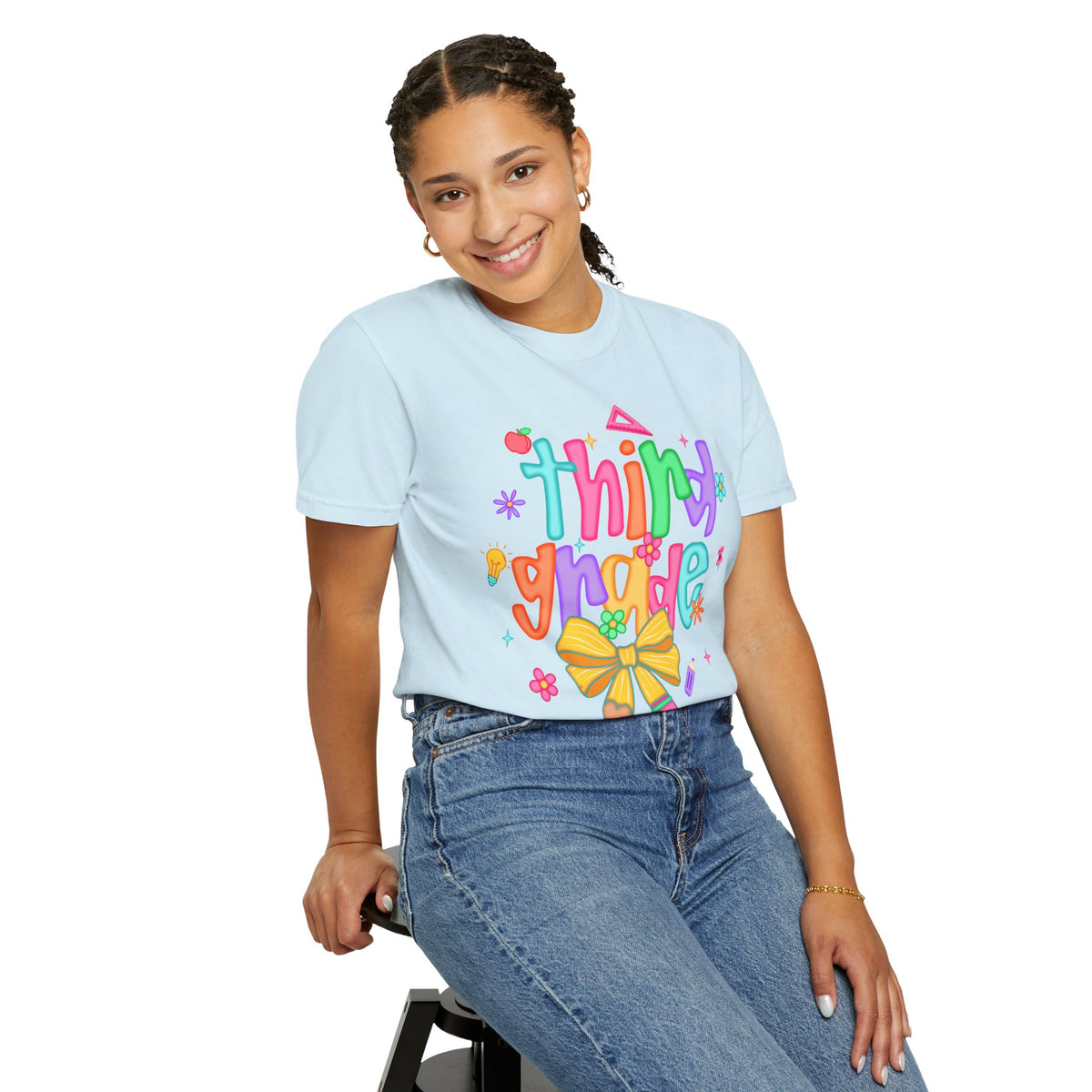 Coquette Third Grade Pencil Bow - Comfort Colors | Trendy Women's T-Shirt. Direct to Garment. Printed & Shipped in the USA. Unisex Sizes.