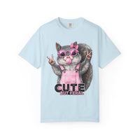 Cute But Feral, Squirrel in Pink Bibs - Comfort Colors | Trendy Women's T-Shirt. Direct to Garment. Printed & Shipped in the USA. Unisex Sizes.