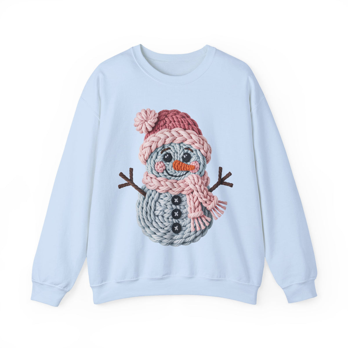 Cute Yarn Snowman - Pink Scarf Faux Yarn – Gildan Heavy Blend | Trendy Women’s Soft Sweatshirt. Direct to Garment. Printed & Shipped in the USA. Unisex Sizes.