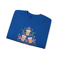 Merry and Caffeinated Iced Coffee Christmas Tree – Gildan Heavy Blend | Trendy Women’s Soft Sweatshirt. Direct to Garment. Printed & Shipped in the USA. Unisex Sizes.