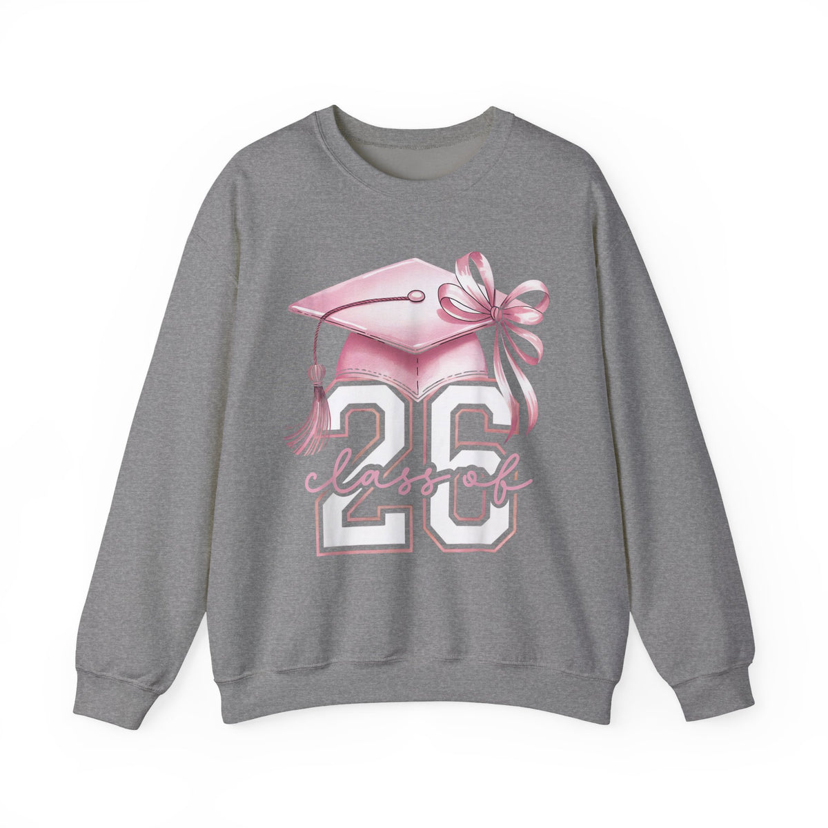 Pink Coquette, Class of 2026 26 Graduation, Pink Cap – Gildan Heavy Blend | Trendy Women’s Soft Sweatshirt. Direct to Garment. Printed & Shipped in the USA. Unisex Sizes.