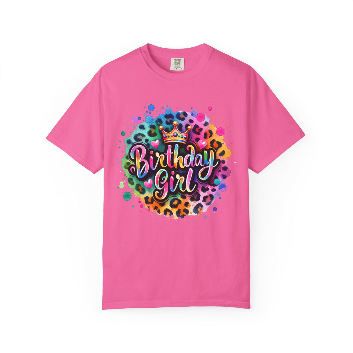 Birthday Girl, Neon Leopard - Comfort Colors | Trendy Women's T-Shirt. Direct to Garment. Printed & Shipped in the USA. Unisex Sizes.