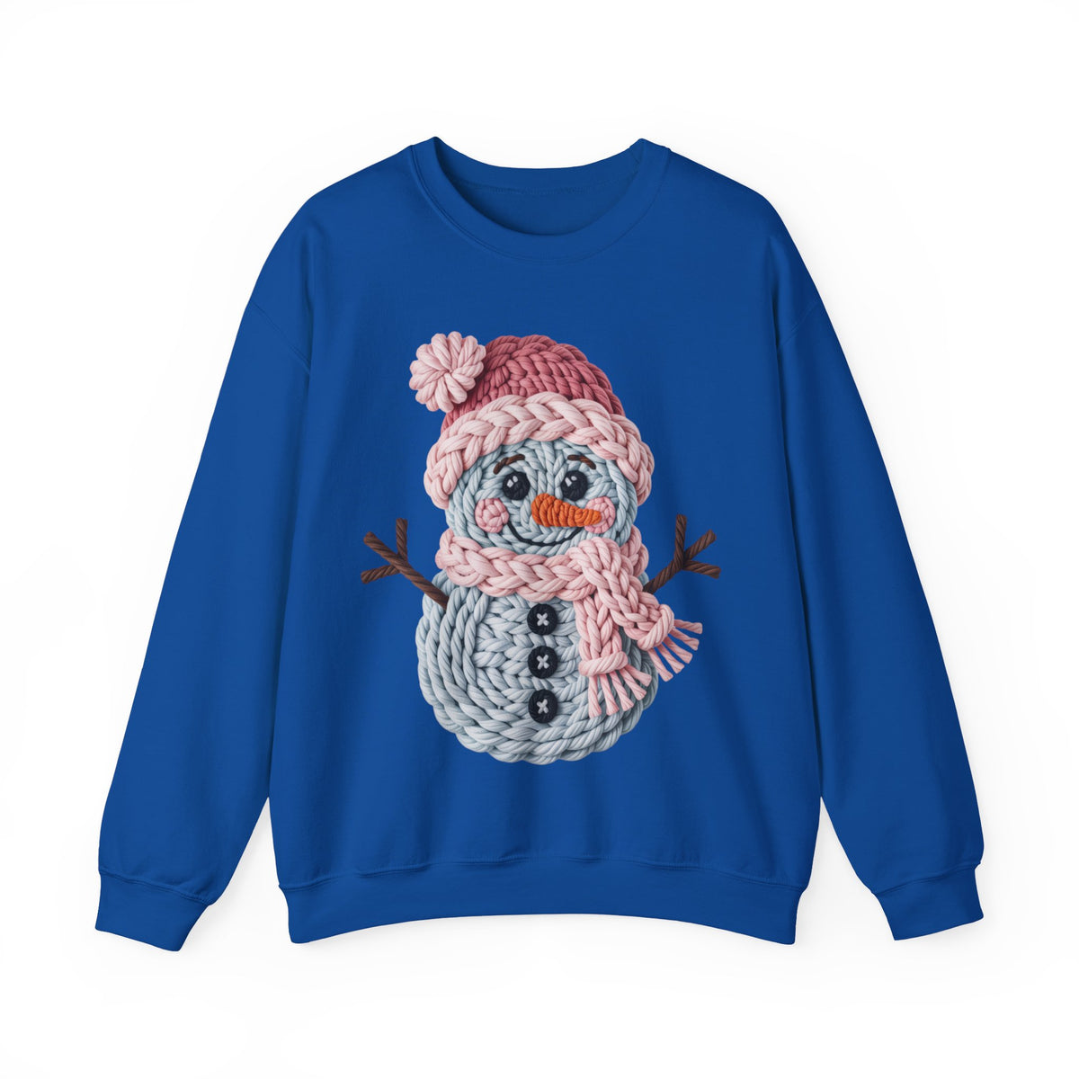 Cute Yarn Snowman - Pink Scarf Faux Yarn – Gildan Heavy Blend | Trendy Women’s Soft Sweatshirt. Direct to Garment. Printed & Shipped in the USA. Unisex Sizes.