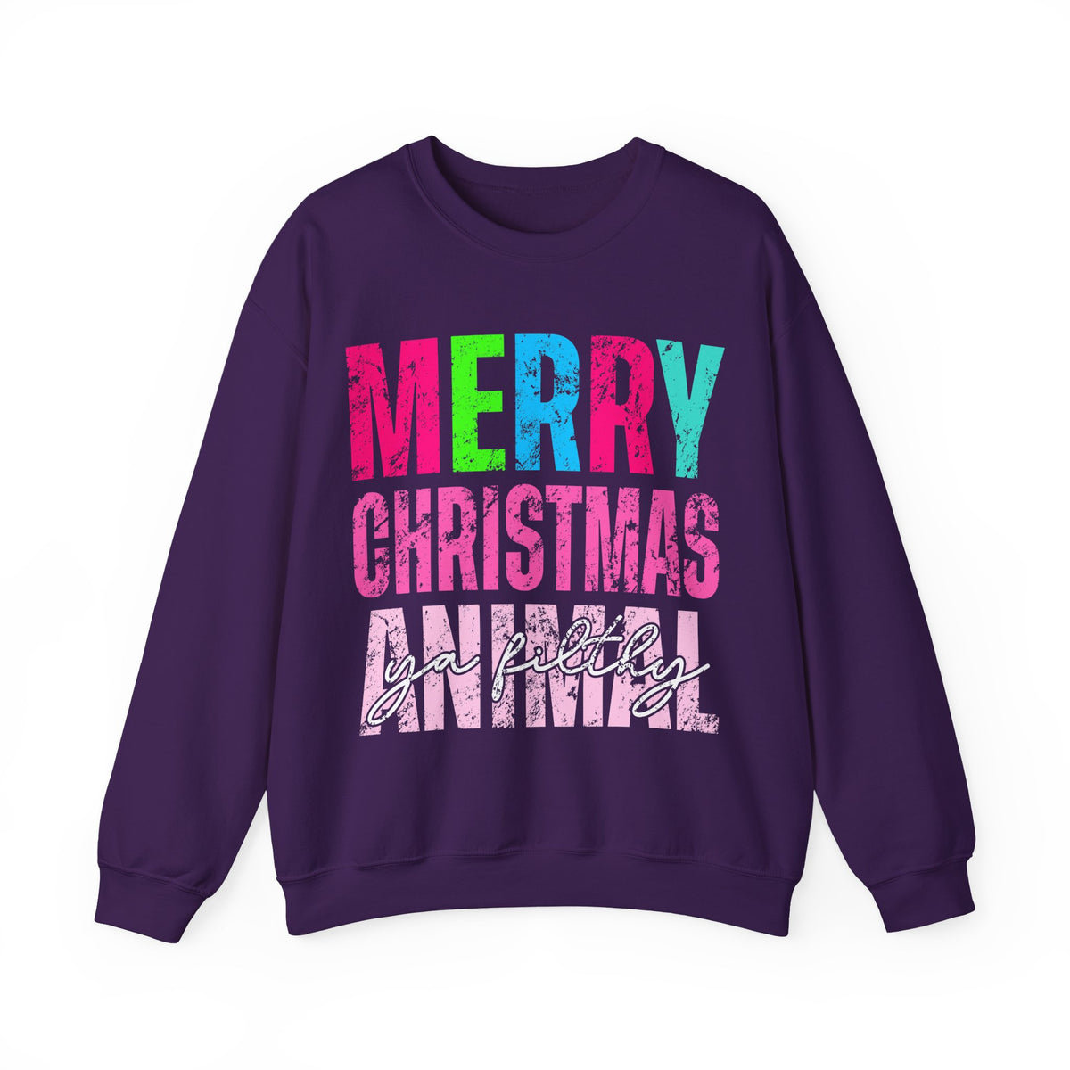 Merry Christmas Ya Filthy Animal – Gildan Heavy Blend | Trendy Women’s Soft Sweatshirt. Direct to Garment. Printed & Shipped in the USA. Unisex Sizes.