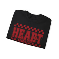 Heart Breaker, Red Checkered Distressed – Gildan Heavy Blend | Trendy Women’s Soft Sweatshirt. Direct to Garment. Printed & Shipped in the USA. Unisex Sizes.