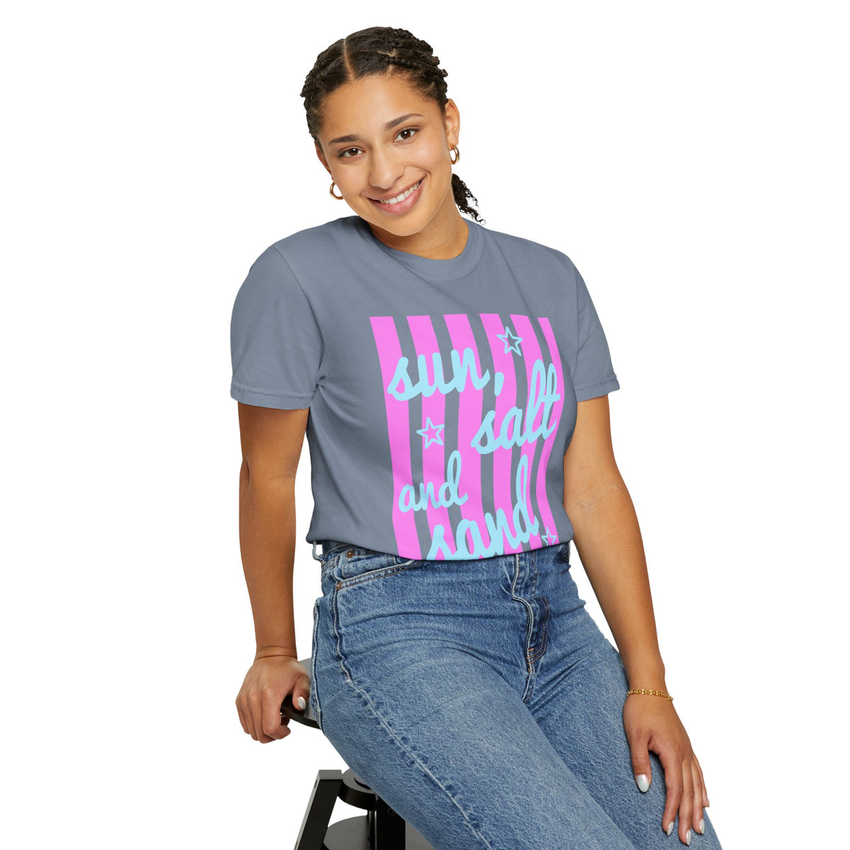 Sun, Salt and Sand - Comfort Colors | Trendy Women's T-Shirt. Direct to Garment. Printed & Shipped in the USA. Unisex Sizes.