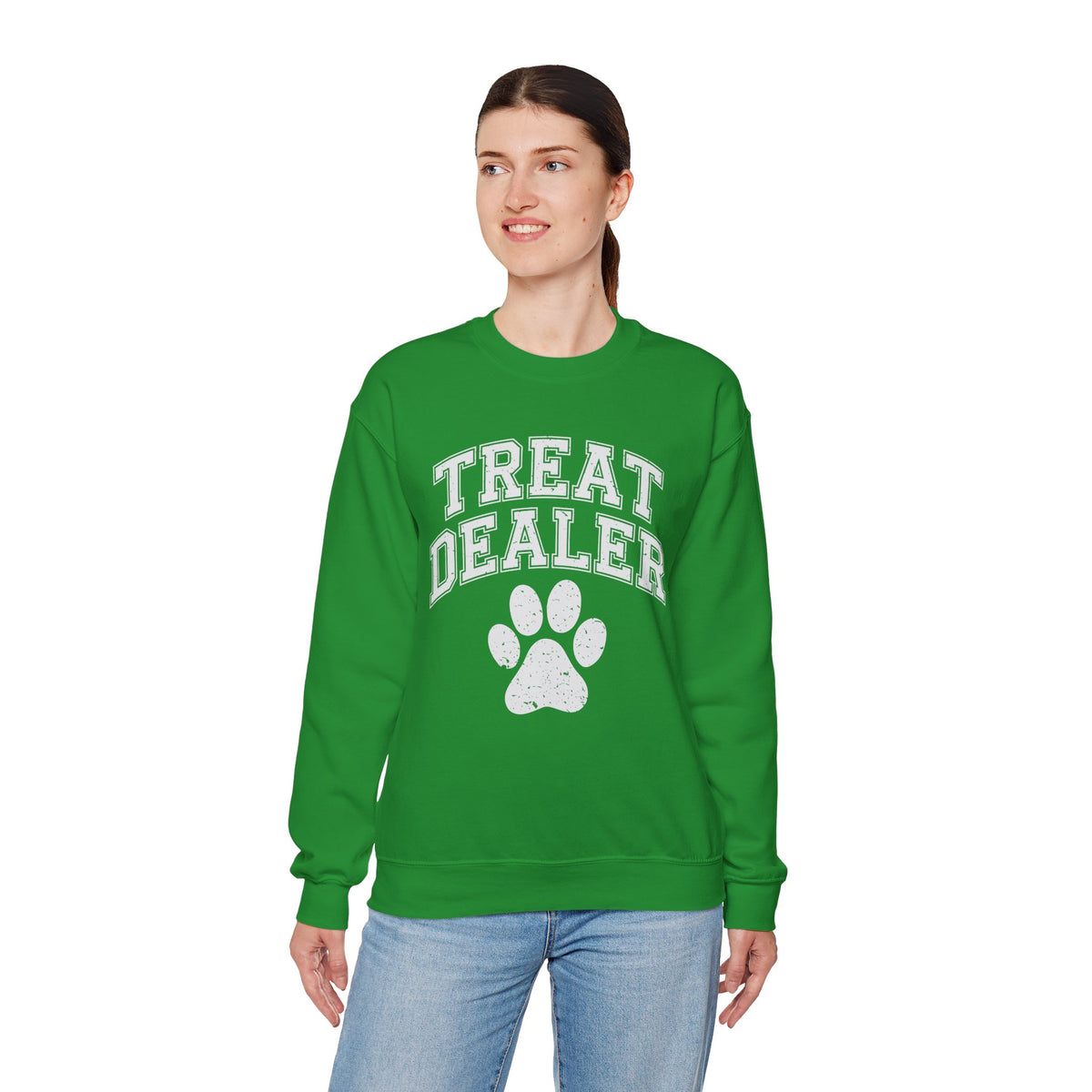 Treat Dealer, Dog Lover – Gildan Heavy Blend | Trendy Men's and Women’s Soft Sweatshirt. Direct to Garment. Printed & Shipped in the USA. Unisex Sizes.