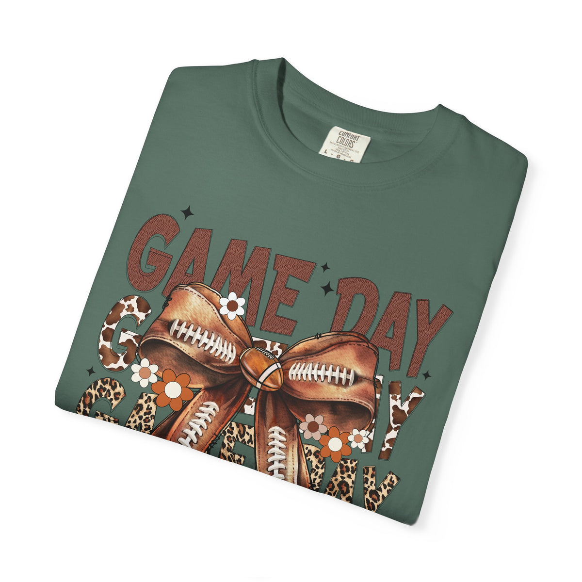 Game Day - Football Bow - Comfort Colors | Trendy Women's T-Shirt. Direct to Garment. Printed & Shipped in the USA. Unisex Sizes.
