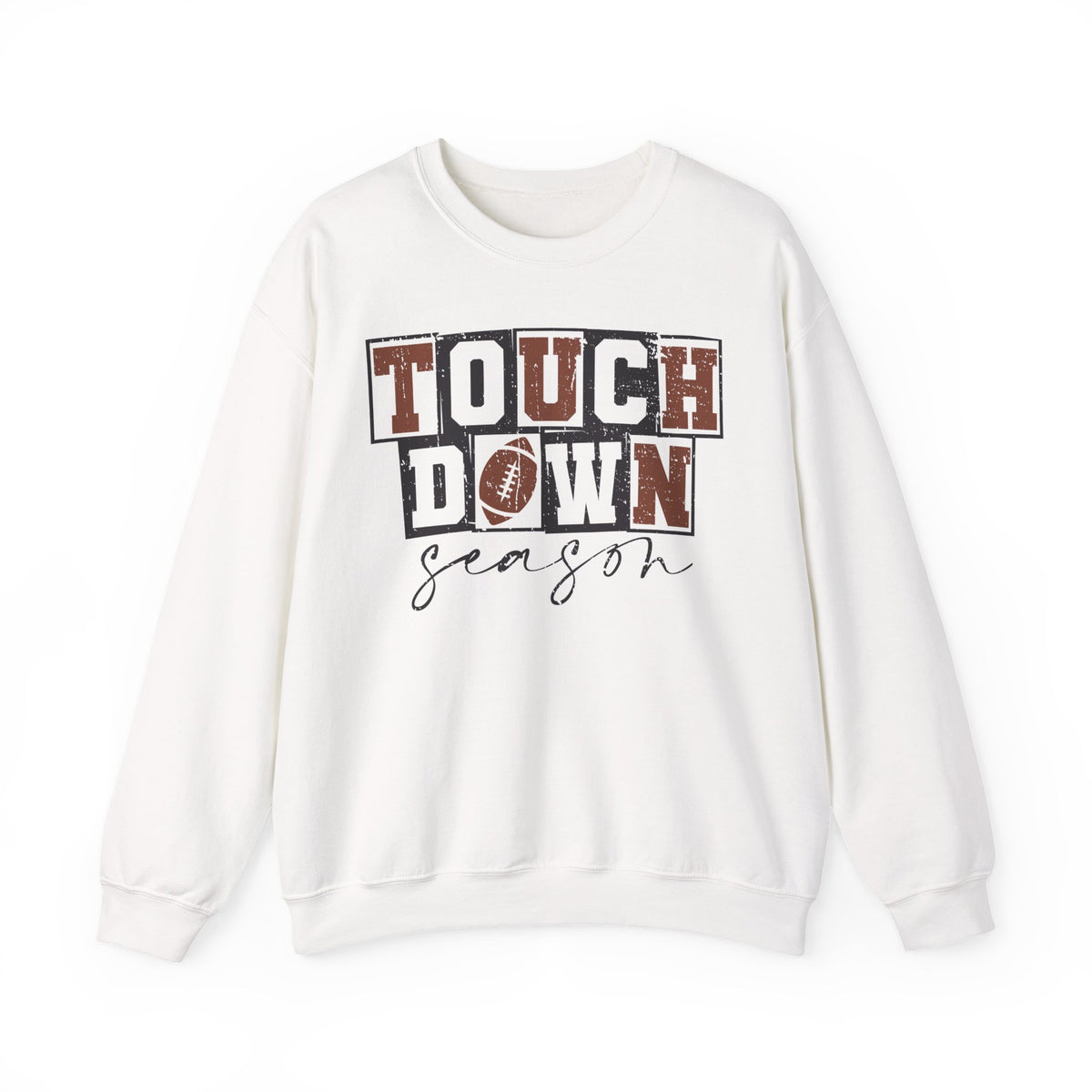 Touchdown Season - Distressed – Gildan Heavy Blend | Trendy Men's and Women’s Soft Sweatshirt. Direct to Garment. Printed & Shipped in the USA. Unisex Sizes.