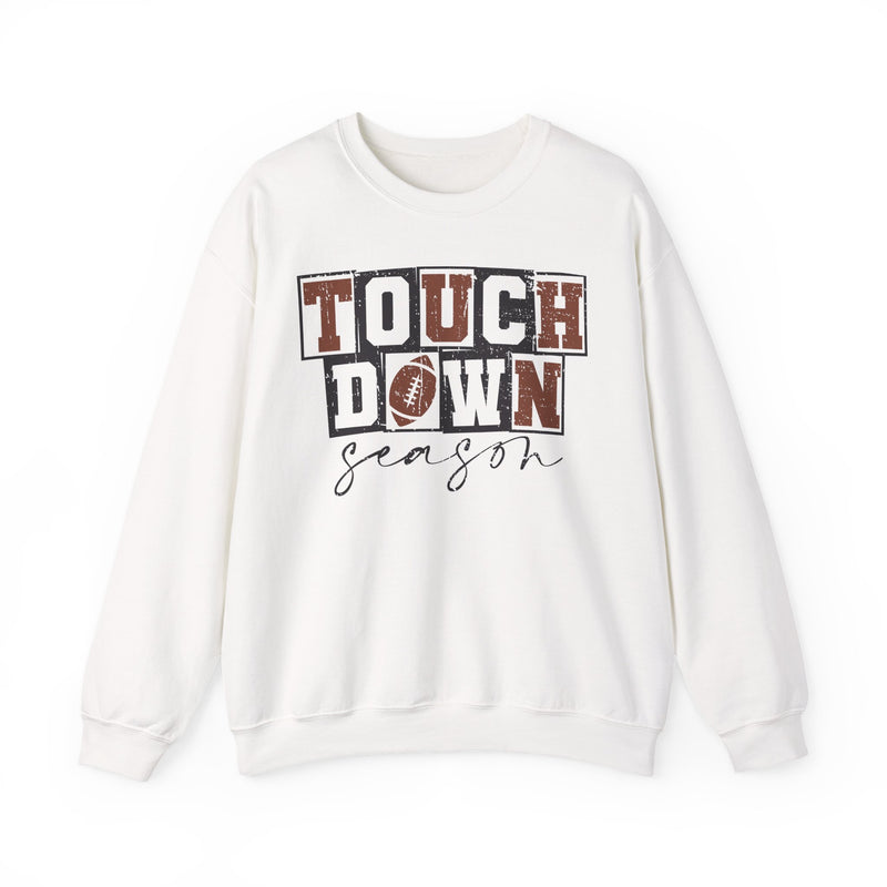 Touchdown Season - Distressed – Gildan Heavy Blend | Trendy Men's and Women’s Soft Sweatshirt. Direct to Garment. Printed & Shipped in the USA. Unisex Sizes.