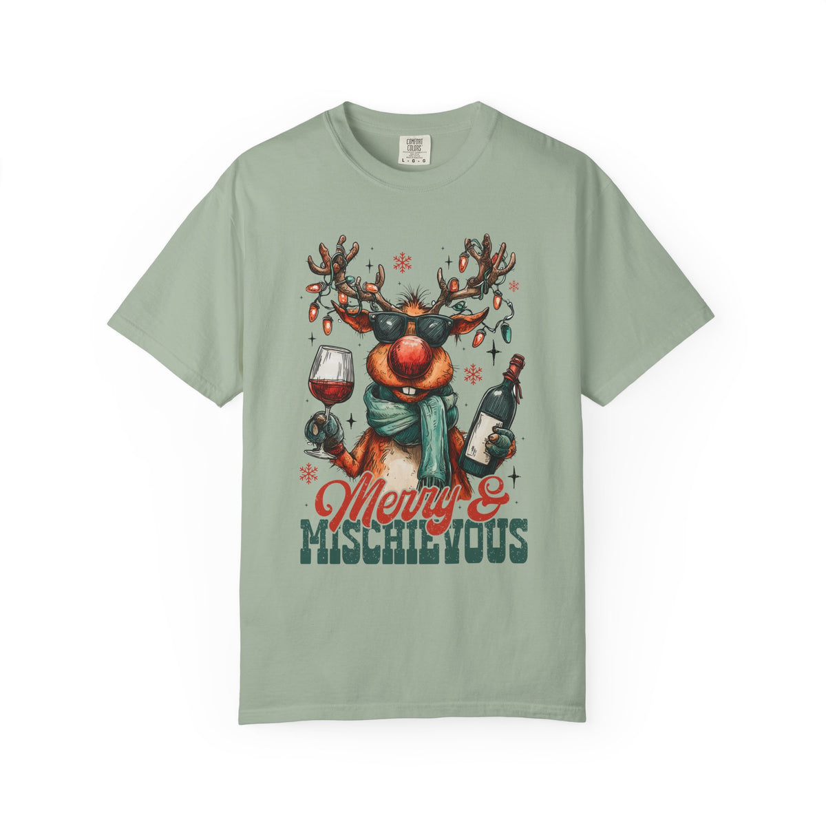 Merry & Mischievous Reindeer - Comfort Colors | Trendy Women's and Men's T-Shirt. Direct to Garment. Printed & Shipped in the USA. Unisex Sizes.