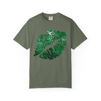 Green Faux Glitter Kiss - Comfort Colors | Trendy Women's T-Shirt. Direct to Garment. Printed & Shipped in the USA. Unisex Sizes.