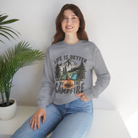 Life is Better By the Campfire – Gildan Heavy Blend | Trendy Women’s and Men's Soft Sweatshirt. Direct to Garment. Printed & Shipped in the USA. Unisex Sizes.