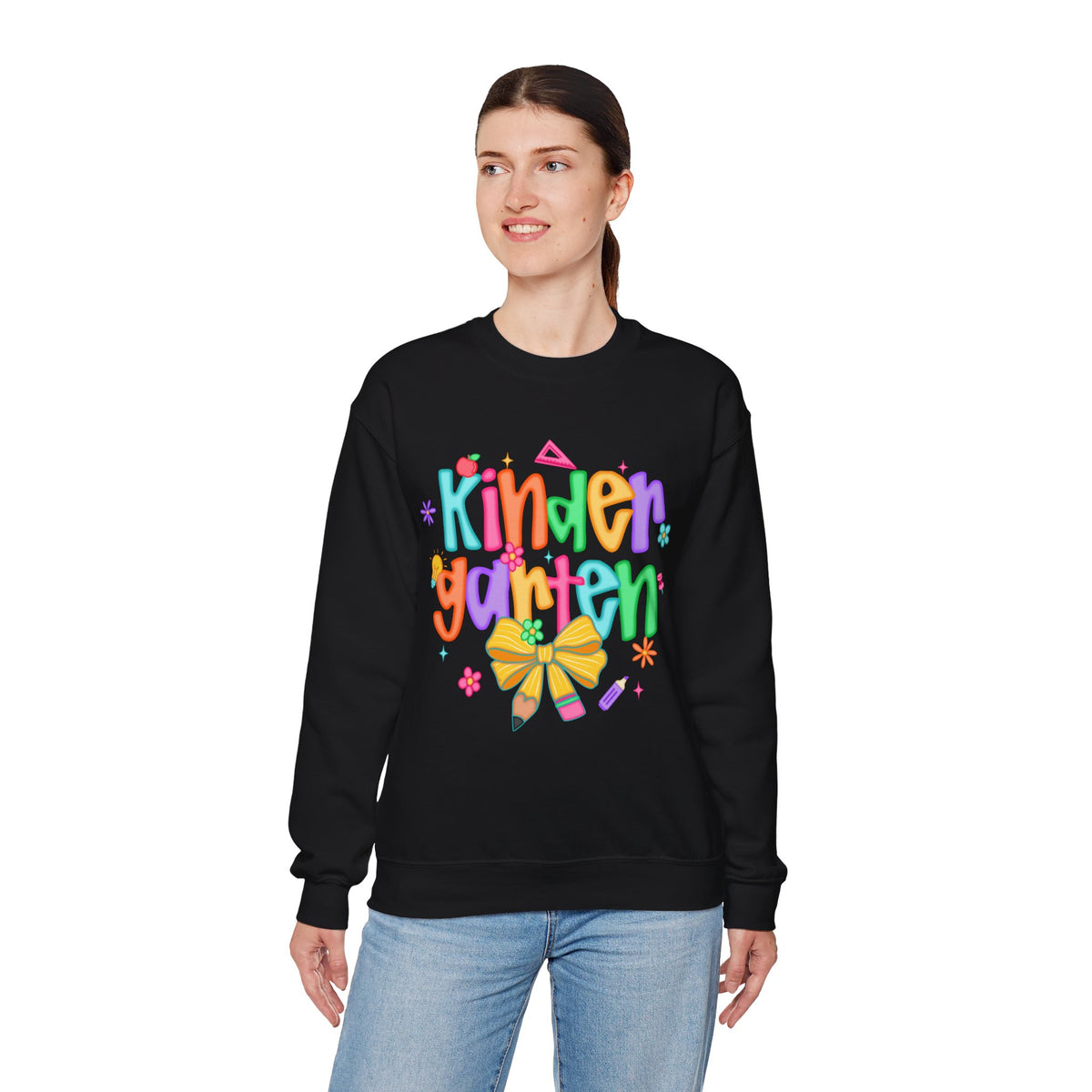 Coquette Kindergarten Pencil Bow – Gildan Heavy Blend | Trendy Women’s Soft Sweatshirt. Direct to Garment. Printed & Shipped in the USA. Unisex Sizes.
