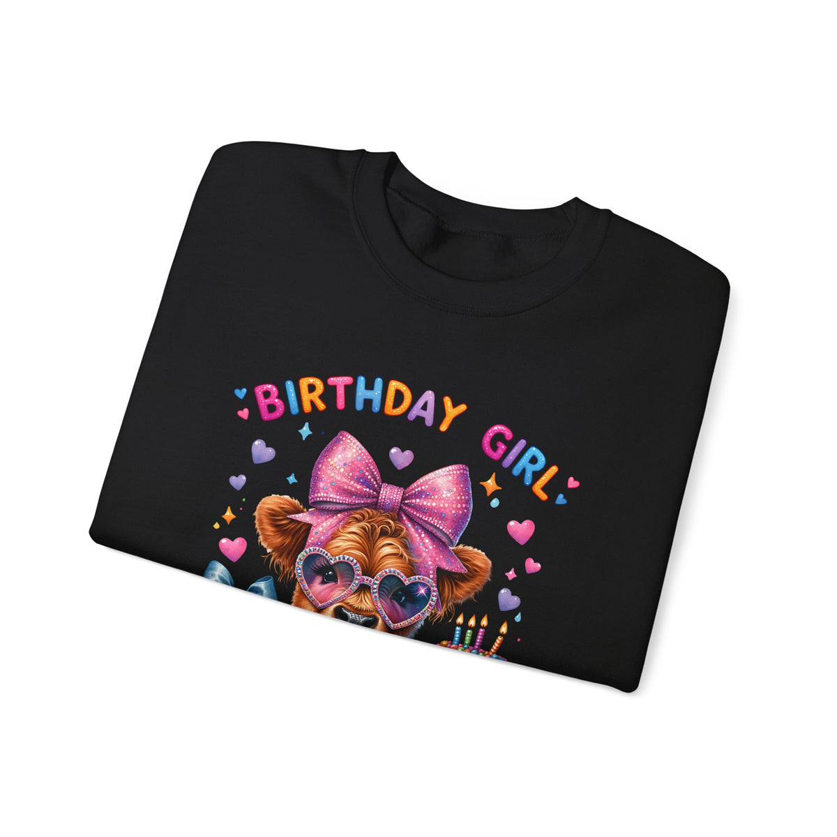 Birthday Girl, Highland Cow – Gildan Heavy Blend | Trendy Women’s Soft Sweatshirt. Direct to Garment. Printed & Shipped in the USA. Unisex Sizes.
