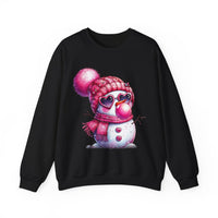 Pink Girly Snowman with Heart Sunglasses and Bubblegum Winter – Gildan Heavy Blend | Trendy Women’s Soft Sweatshirt. Direct to Garment. Printed & Shipped in the USA. Unisex Sizes.