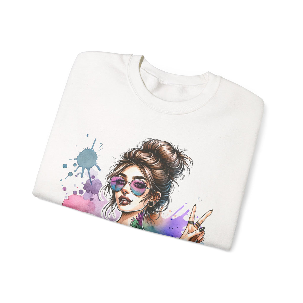 Cool Mombie with Coffee Peace Tattoo - Tired Mom – Gildan Heavy Blend | Trendy Women’s Soft Sweatshirt. Direct to Garment. Printed & Shipped in the USA. Unisex Sizes.