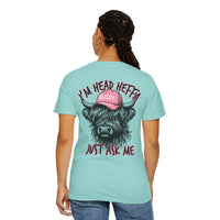Head Heffa Highland Cow, Front & Back Print - Comfort Colors | Trendy Women's T-Shirt. Direct to Garment. Printed & Shipped in the USA. Unisex Sizes.