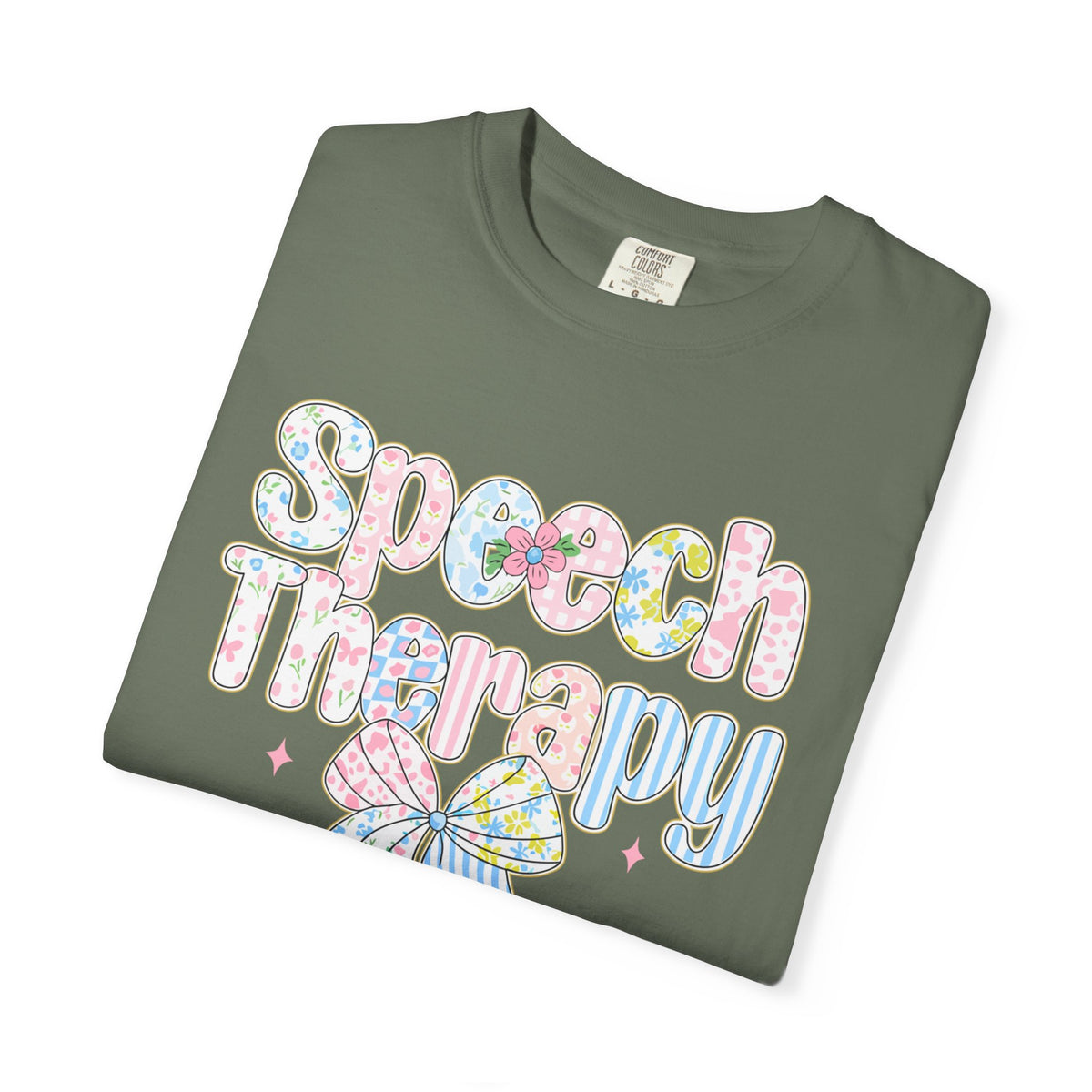 Speech Therapy - Pink Blue Coquette - Comfort Colors | Trendy Women's T-Shirt. Direct to Garment. Printed & Shipped in the USA. Unisex Sizes.