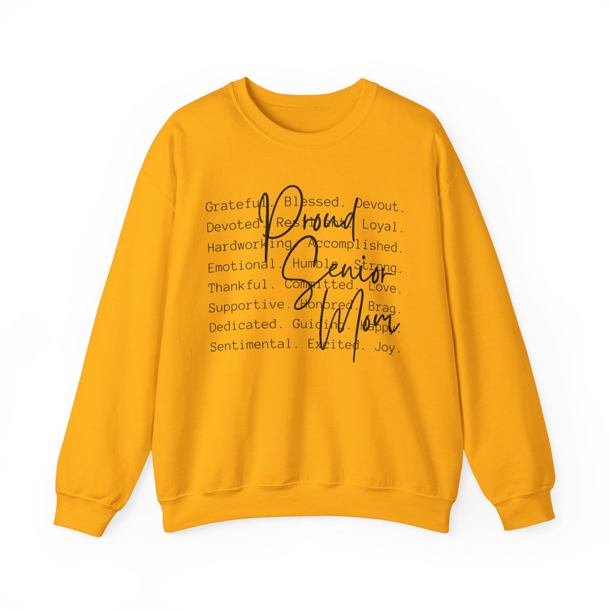 Proud Senior Mom, Description – Gildan Heavy Blend | Trendy Women’s Soft Sweatshirt. Direct to Garment. Printed & Shipped in the USA. Unisex Sizes.