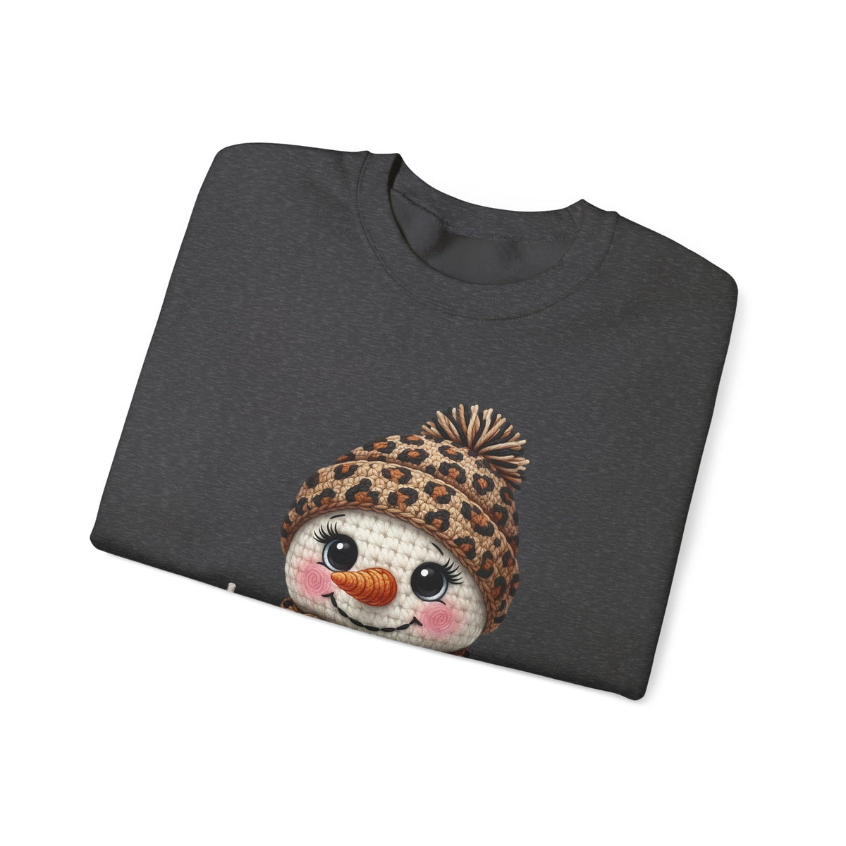 Leopard Snowman - Leopard Purse, Drink, Hat & Scarf – Gildan Heavy Blend | Trendy Women’s Soft Sweatshirt. Direct to Garment. Printed & Shipped in the USA. Unisex Sizes.