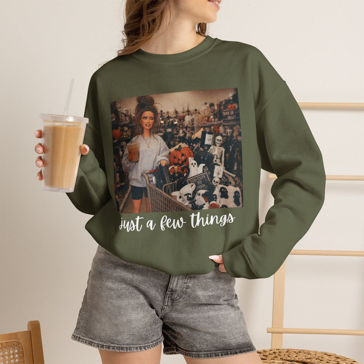 Just A Few Things - Halloween Shopping – Gildan Heavy Blend | Trendy Women’s Soft Sweatshirt. Direct to Garment. Printed & Shipped in the USA. Unisex Sizes.
