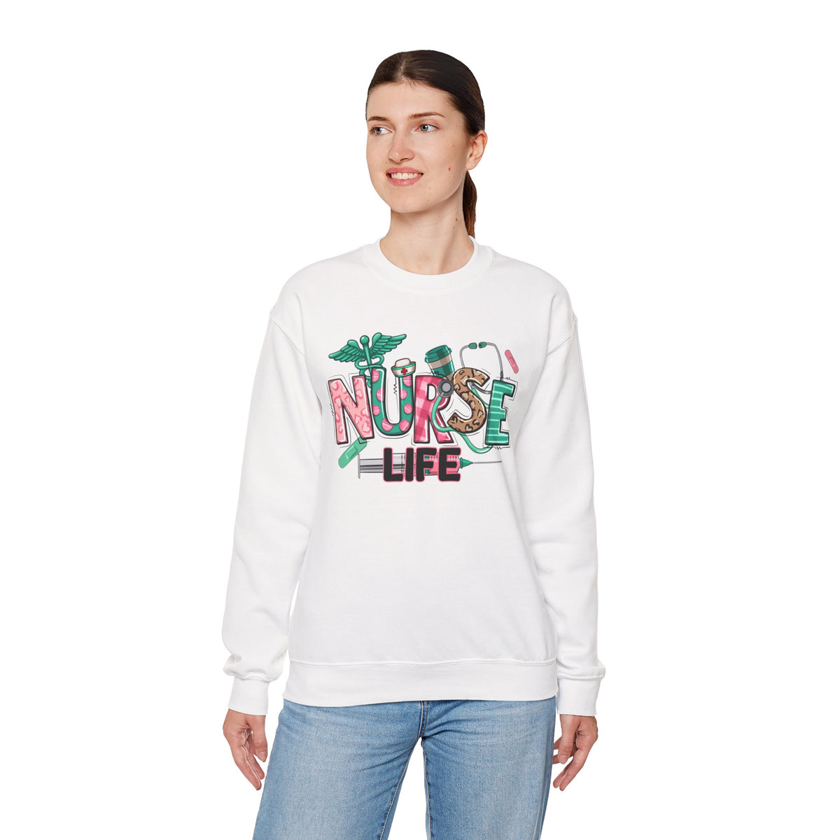 Nurse Life Cute Preppy Healthcare – Gildan Heavy Blend | Trendy Women’s Soft Sweatshirt. Direct to Garment. Printed & Shipped in the USA. Unisex Sizes.