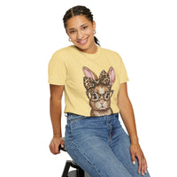 Bunny with Leopard Bow and Glasses - Comfort Colors | Trendy Women's T-Shirt. Direct to Garment. Printed & Shipped in the USA. Unisex Sizes.