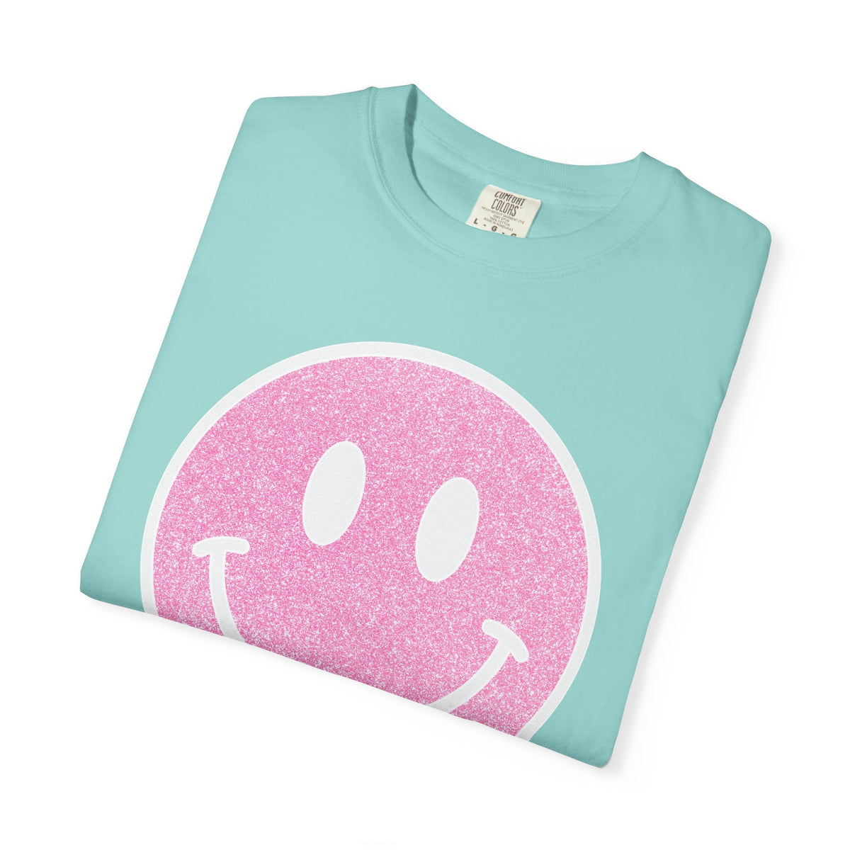 Faux Glitter Smiley - Comfort Colors | Trendy Women's T-Shirt. Direct to Garment. Printed & Shipped in the USA. Unisex Sizes.