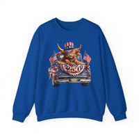 Patriotic Highland, America's 250th Birthday – Gildan Heavy Blend | Trendy Women’s and Men's Soft Sweatshirt. Direct to Garment. Printed & Shipped in the USA. Unisex Sizes.
