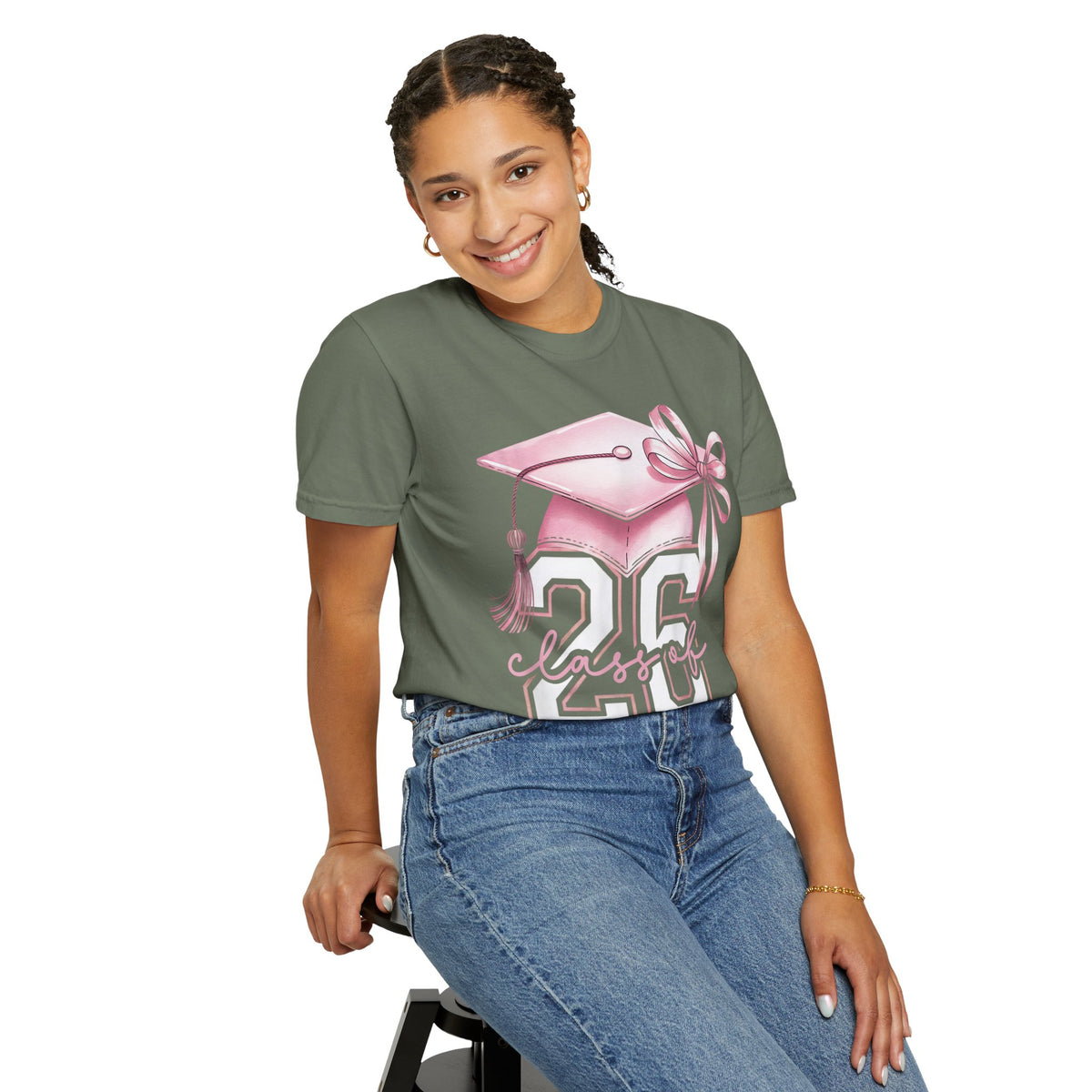 Pink Coquette, Class of 2026 Graduation Cap - Comfort Colors | Trendy Women's T-Shirt. Direct to Garment. Printed & Shipped in the USA. Unisex Sizes.
