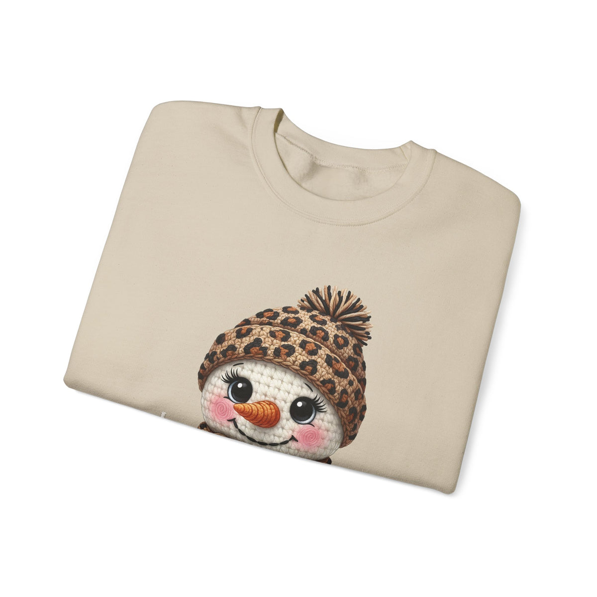 Leopard Snowman - Leopard Purse, Drink, Hat & Scarf – Gildan Heavy Blend | Trendy Women’s Soft Sweatshirt. Direct to Garment. Printed & Shipped in the USA. Unisex Sizes.