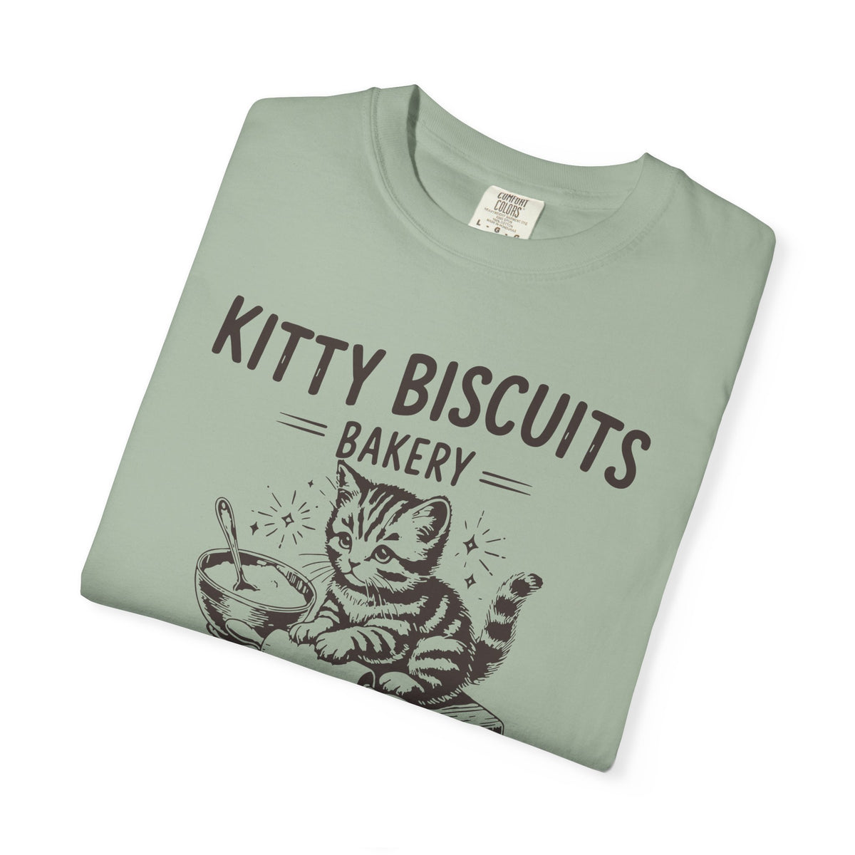Kitty Biscuits Bakery - Comfort Colors | Trendy Women's and Men's T-Shirt. Direct to Garment. Printed & Shipped in the USA. Unisex Sizes.