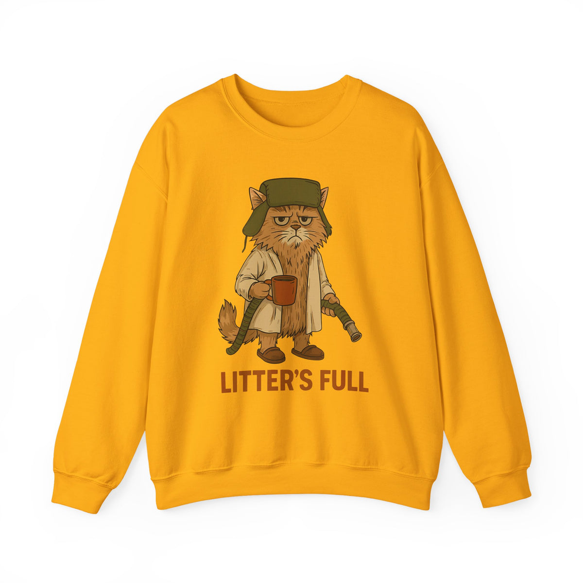Litter's Full, Funny Cat – Gildan Heavy Blend | Trendy Men's and Women’s Soft Sweatshirt. Direct to Garment. Printed & Shipped in the USA. Unisex Sizes.