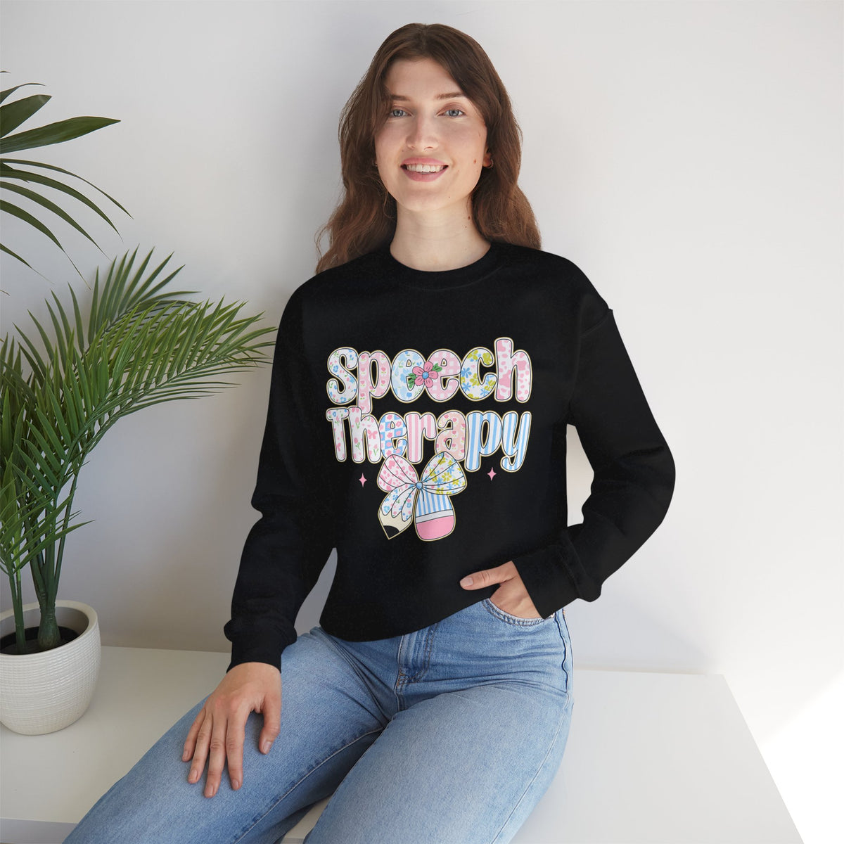 Speech Therapy - Pink Blue Coquette – Gildan Heavy Blend | Trendy Women’s Soft Sweatshirt. Direct to Garment. Printed & Shipped in the USA. Unisex Sizes.