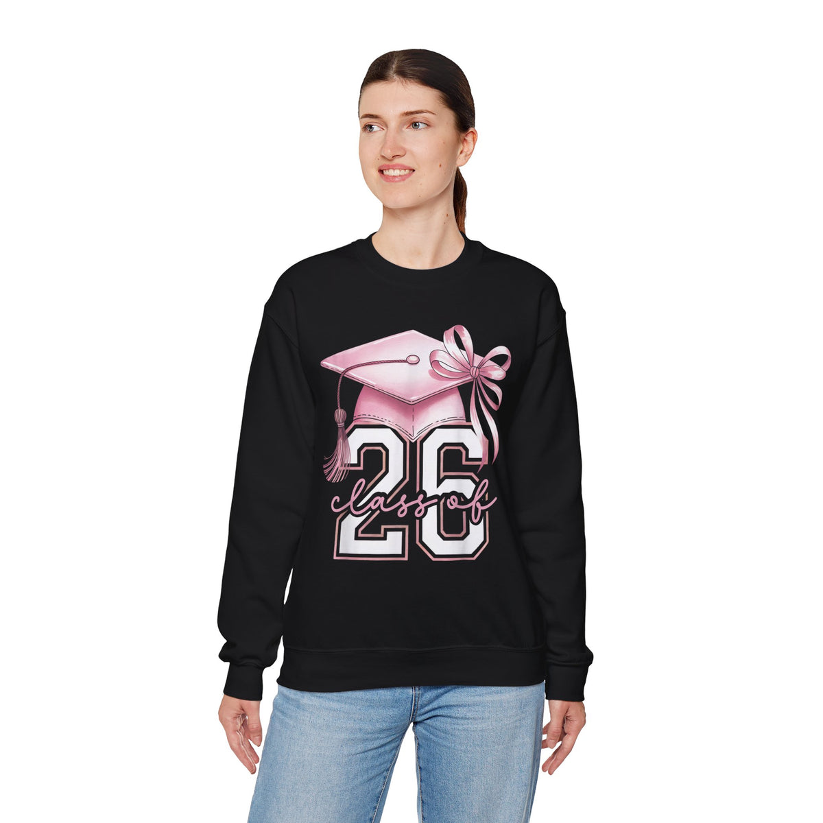 Pink Coquette, Class of 2026 26 Graduation, Pink Cap – Gildan Heavy Blend | Trendy Women’s Soft Sweatshirt. Direct to Garment. Printed & Shipped in the USA. Unisex Sizes.