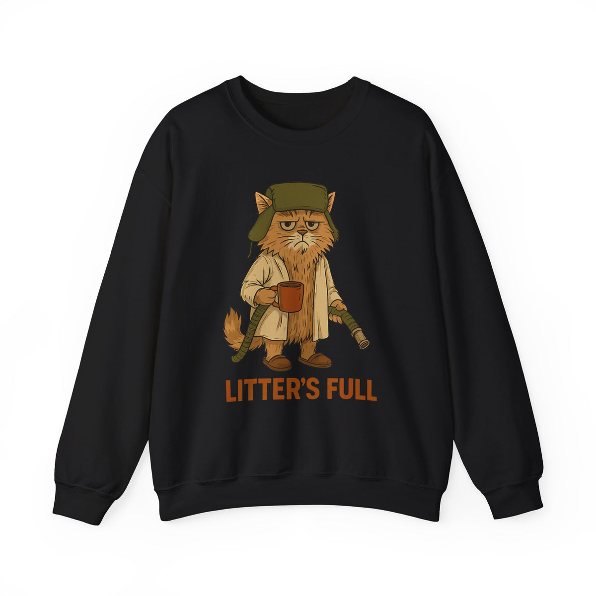 Litter's Full, Funny Cat – Gildan Heavy Blend | Trendy Men's and Women’s Soft Sweatshirt. Direct to Garment. Printed & Shipped in the USA. Unisex Sizes.