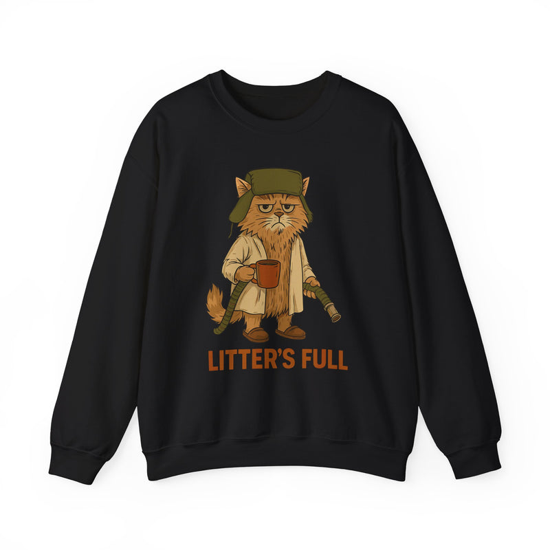 Litter's Full, Funny Cat – Gildan Heavy Blend | Trendy Men's and Women’s Soft Sweatshirt. Direct to Garment. Printed & Shipped in the USA. Unisex Sizes.