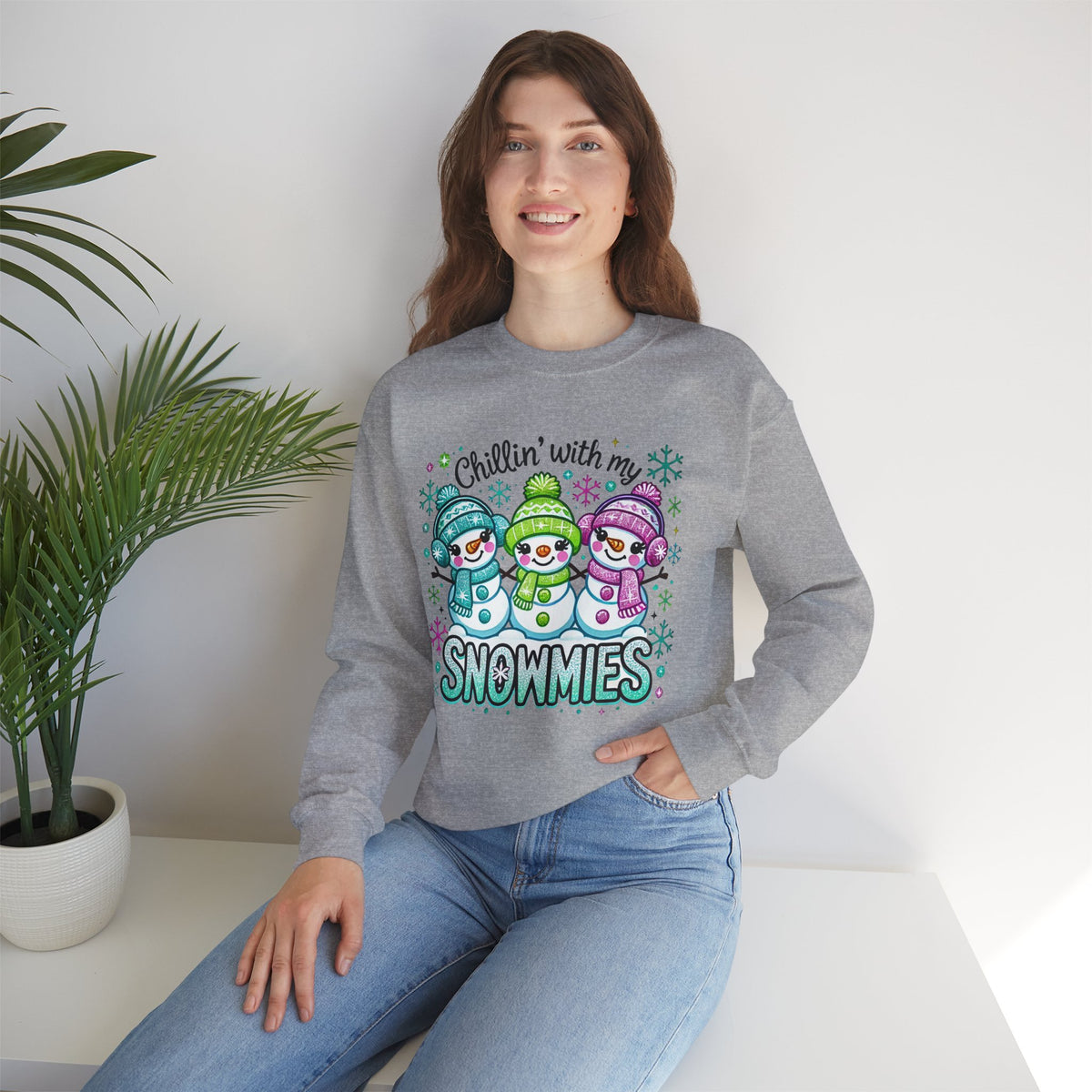 Chillin' With My Snowmies, Winter Snowman – Gildan Heavy Blend | Trendy Women’s Soft Sweatshirt. Direct to Garment. Printed & Shipped in the USA. Unisex Sizes.