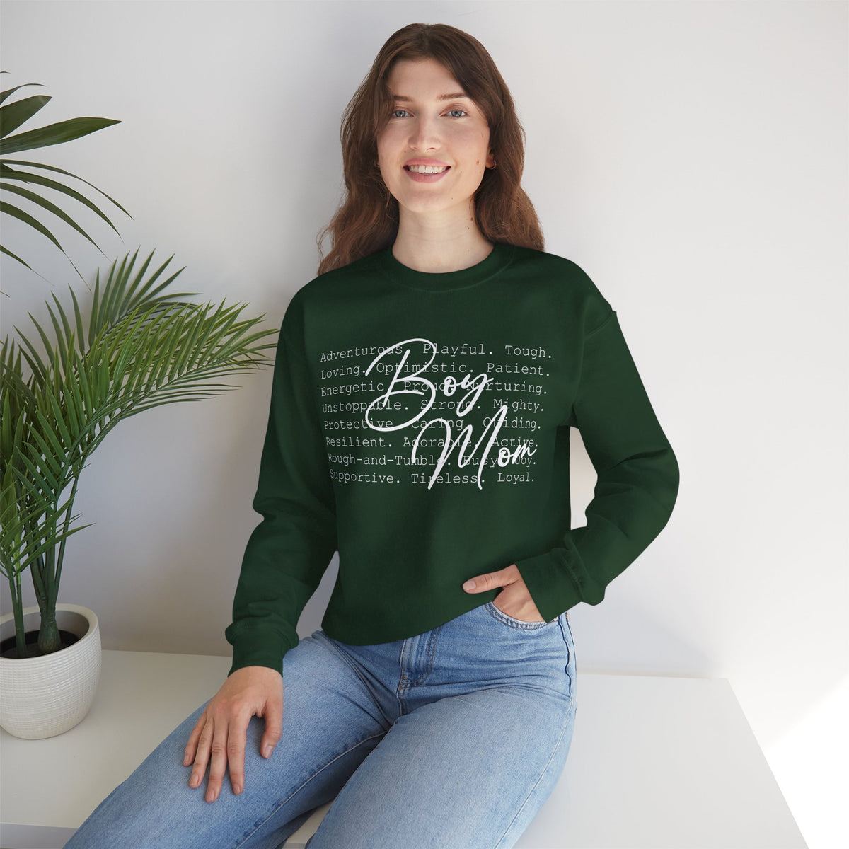 Boy Mom Typography – Gildan Heavy Blend | Trendy Women’s Soft Sweatshirt. Direct to Garment. Printed & Shipped in the USA. Unisex Sizes.