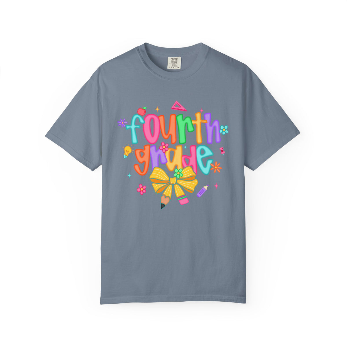 Coquette Fourth Grade Pencil Bow - Comfort Colors | Trendy Women's T-Shirt. Direct to Garment. Printed & Shipped in the USA. Unisex Sizes.