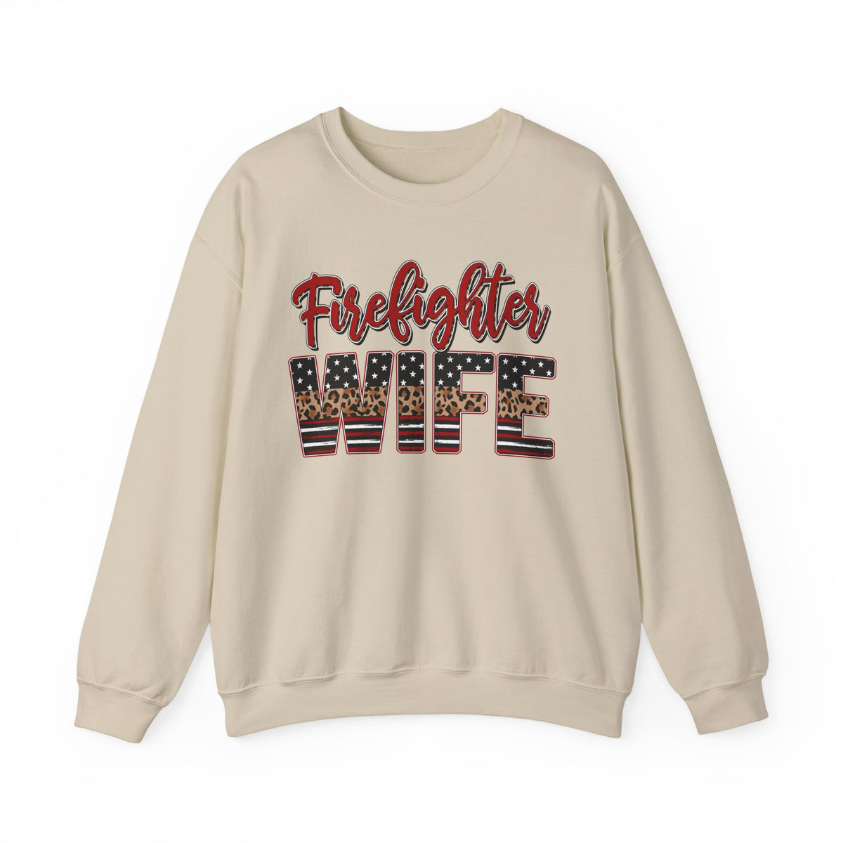 Firefighter Wife Patriotic Flag Lettering for Firefighter Spouse – Gildan Heavy Blend | Trendy Women’s Soft Sweatshirt. Direct to Garment. Printed & Shipped in the USA. Unisex Sizes.