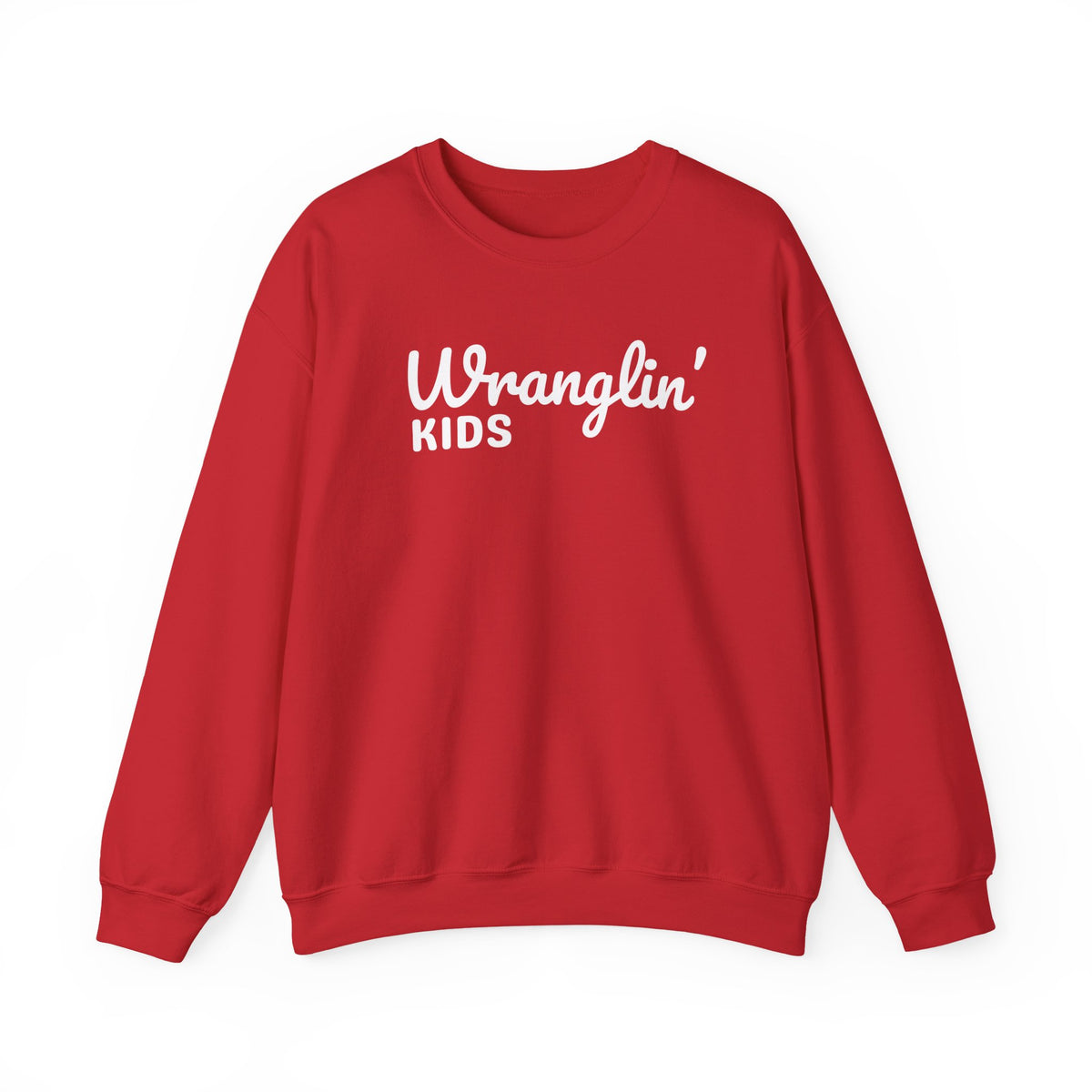 Wranglin' Kids Funny Mom Dad – Gildan Heavy Blend | Trendy Women’s and Men's Soft Sweatshirt. Direct to Garment. Printed & Shipped in the USA. Unisex Sizes.