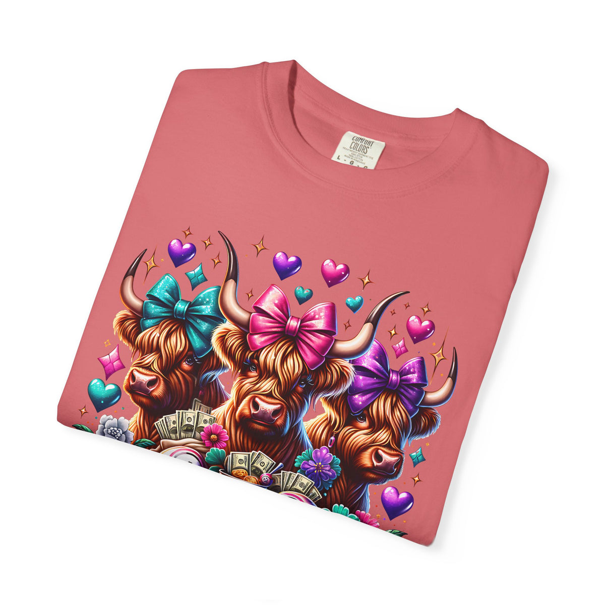 Cute Highland Cows Bingo Squad - Comfort Colors | Trendy Women's T-Shirt. Direct to Garment. Printed & Shipped in the USA. Unisex Sizes.