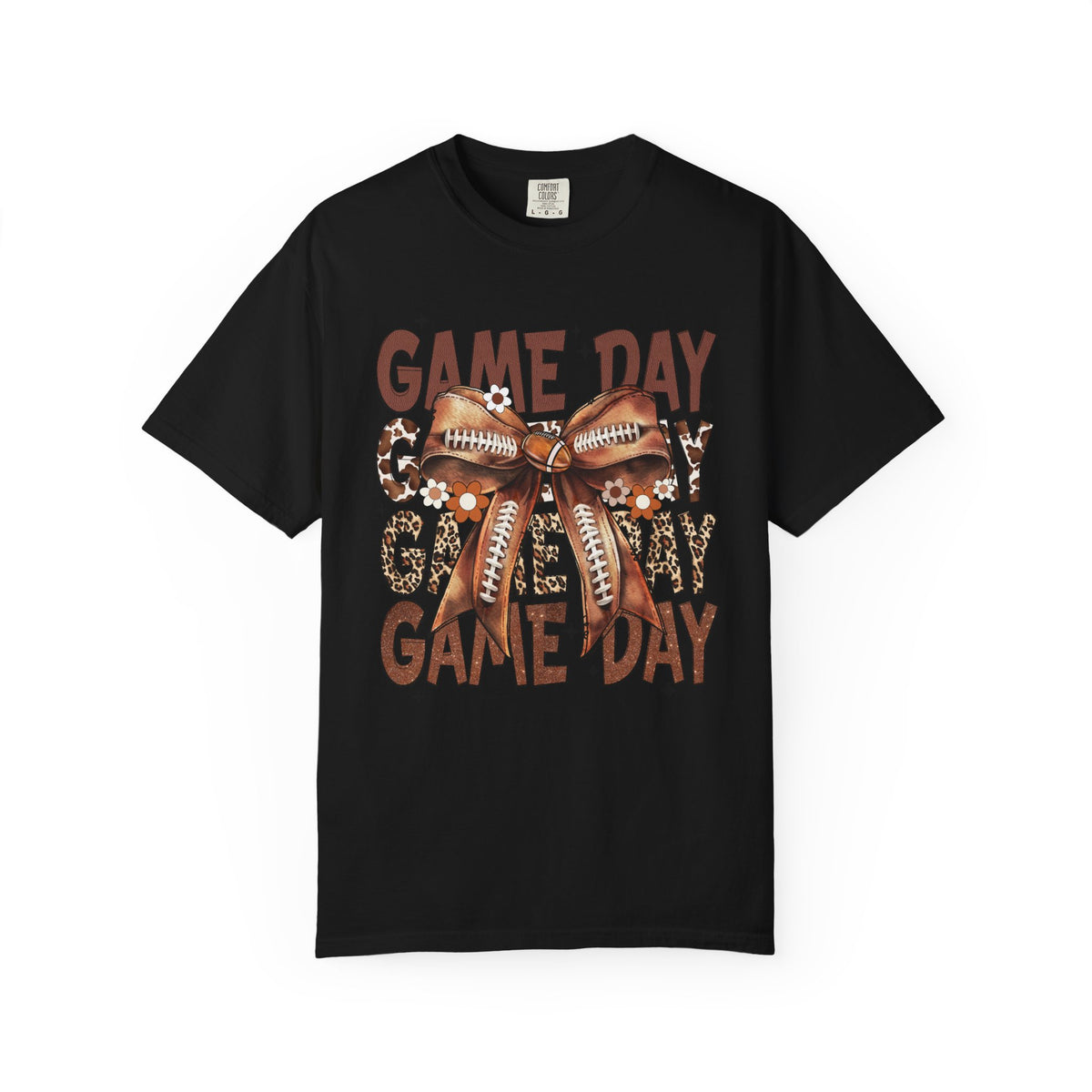 Game Day - Football Bow - Comfort Colors | Trendy Women's T-Shirt. Direct to Garment. Printed & Shipped in the USA. Unisex Sizes.